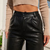 Faux Leather Elastic Waist Cargo Pants
