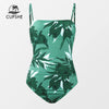 Leaf Print Square Neck One-Piece Swimsuit