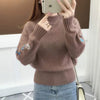 Stand Collar Solid Color Embroidery Sweater